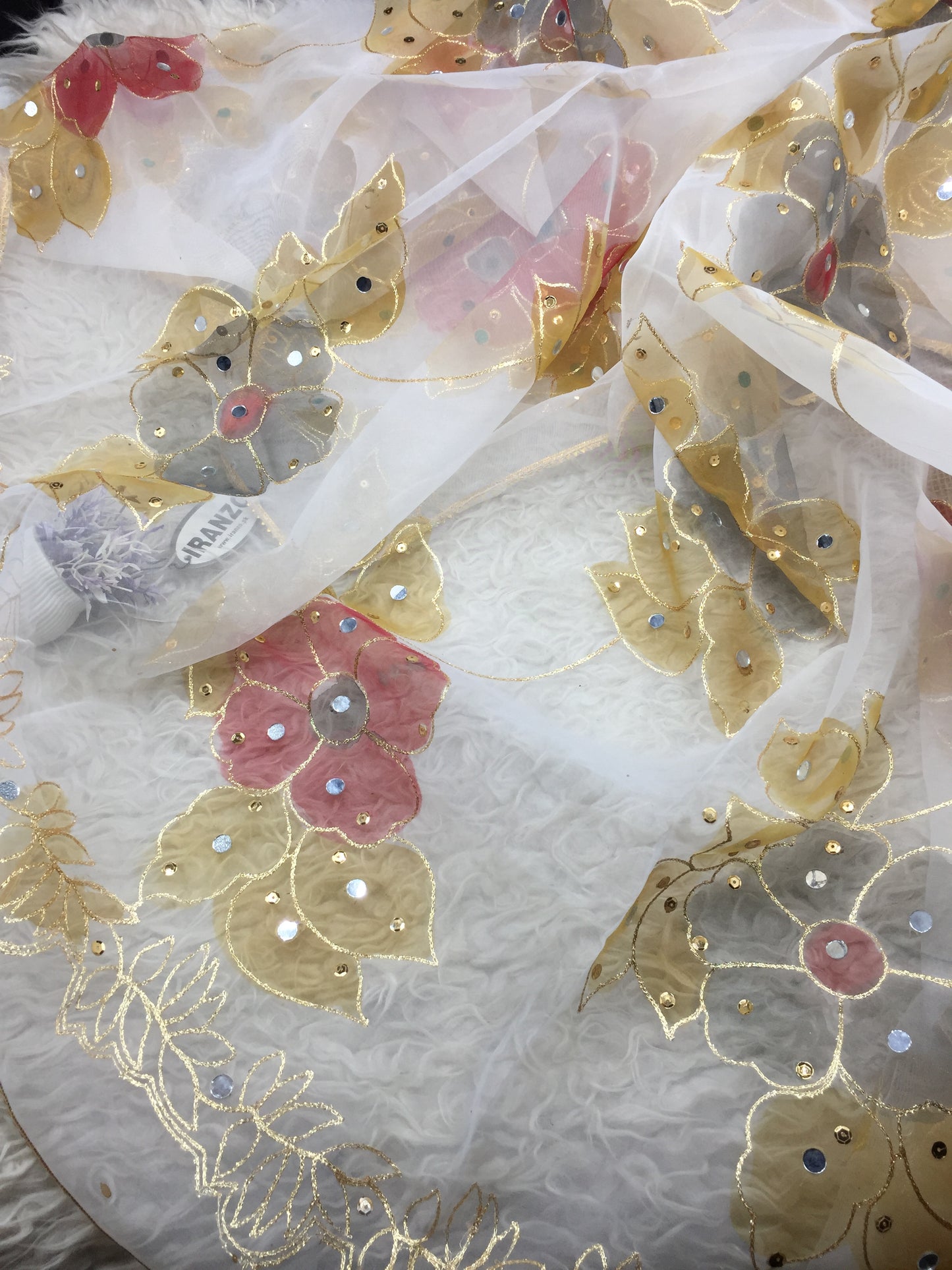 Hand Painted Organza Dupatta with Golden Lace