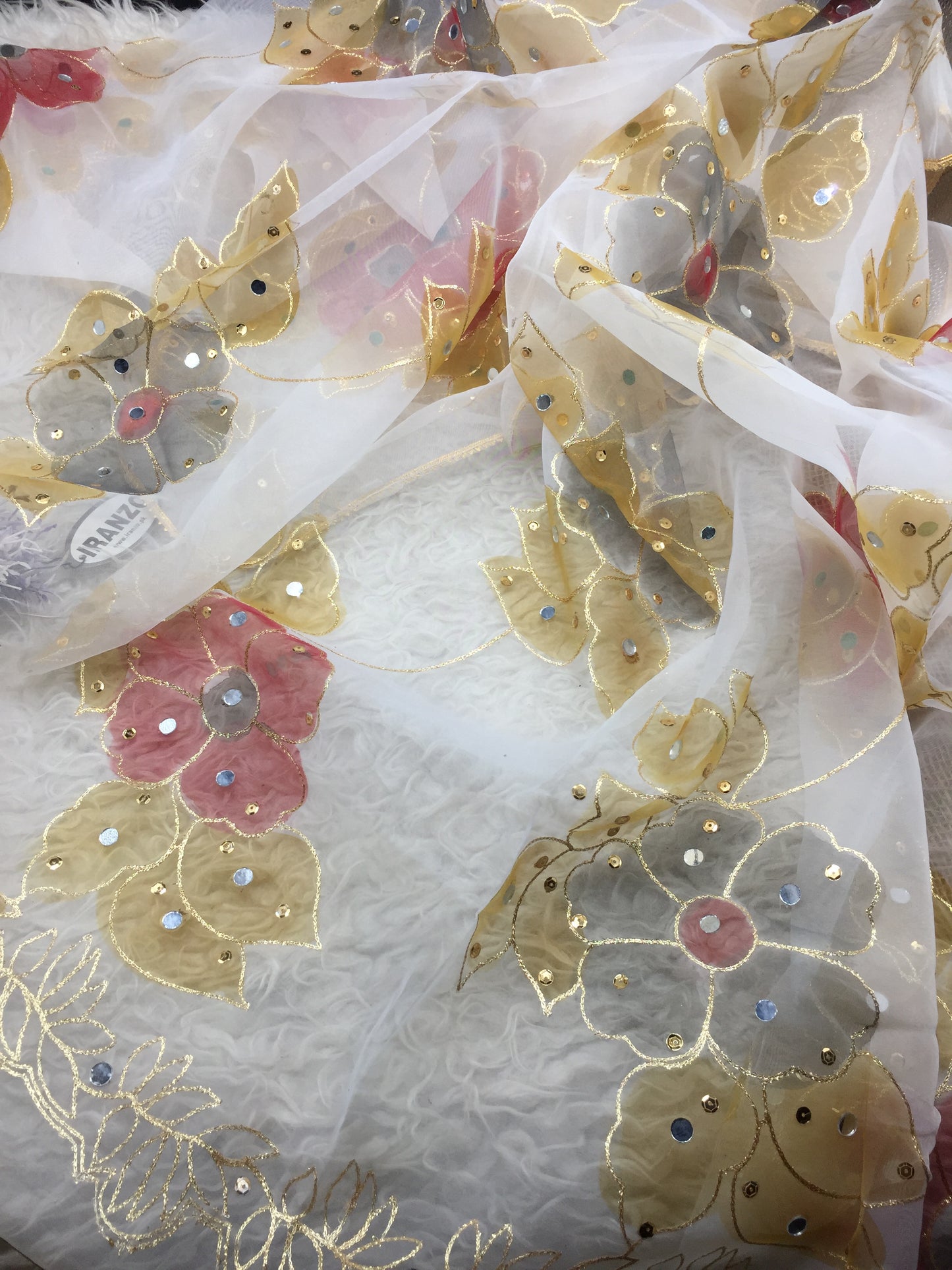 Hand Painted Organza Dupatta with Golden Lace