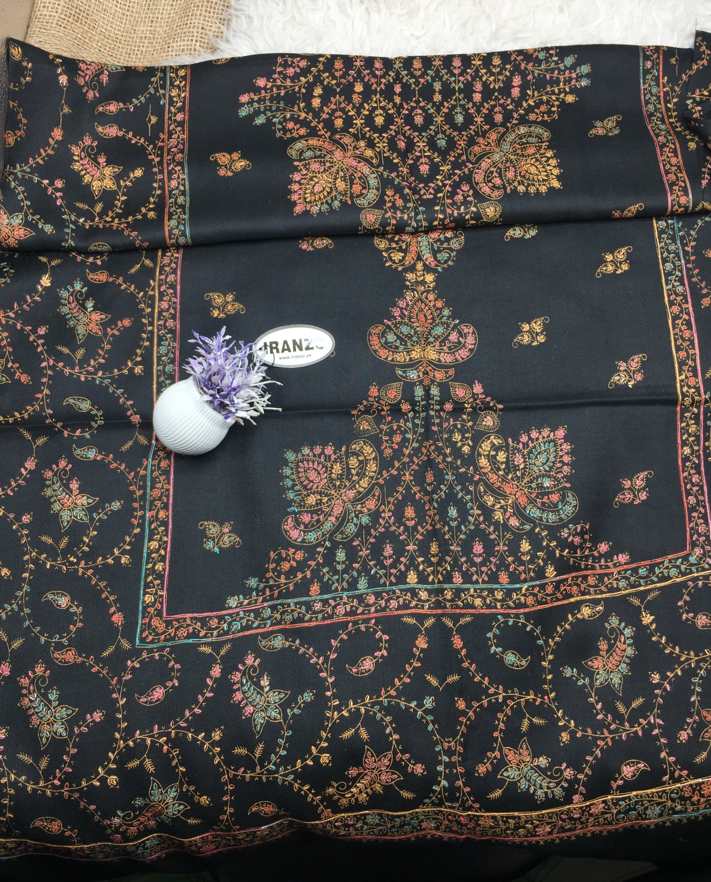 Hand Embroidered Central Motif Winter Stole New Arrivals
