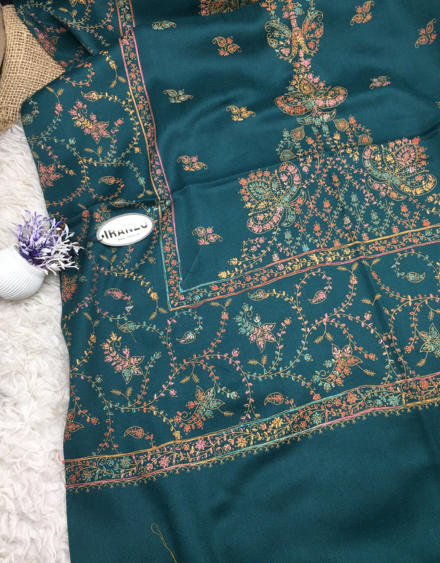 Hand Embroidered Central Motif Winter Stole New Arrivals