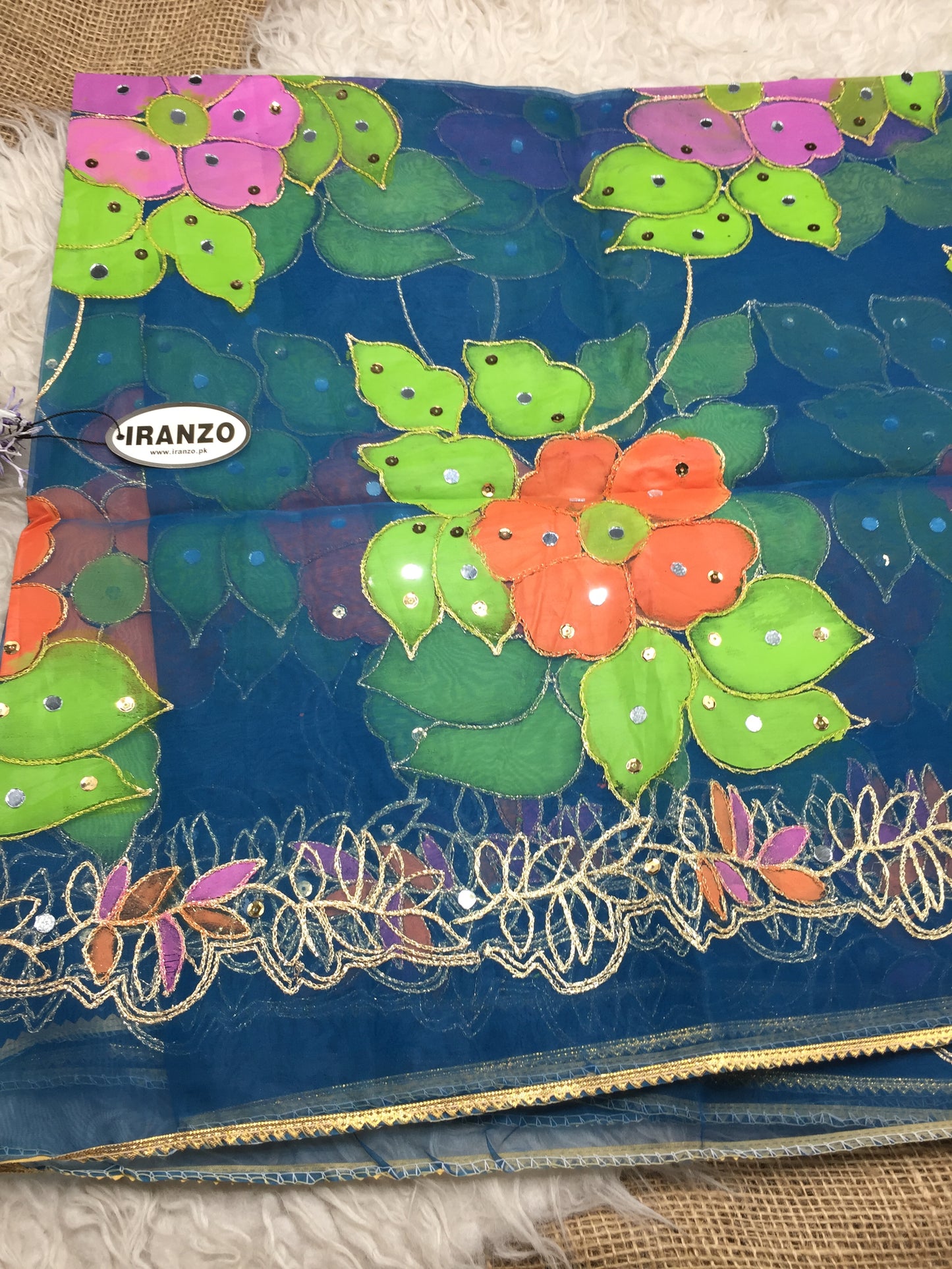 Hand Painted Organza Dupatta with Golden Lace