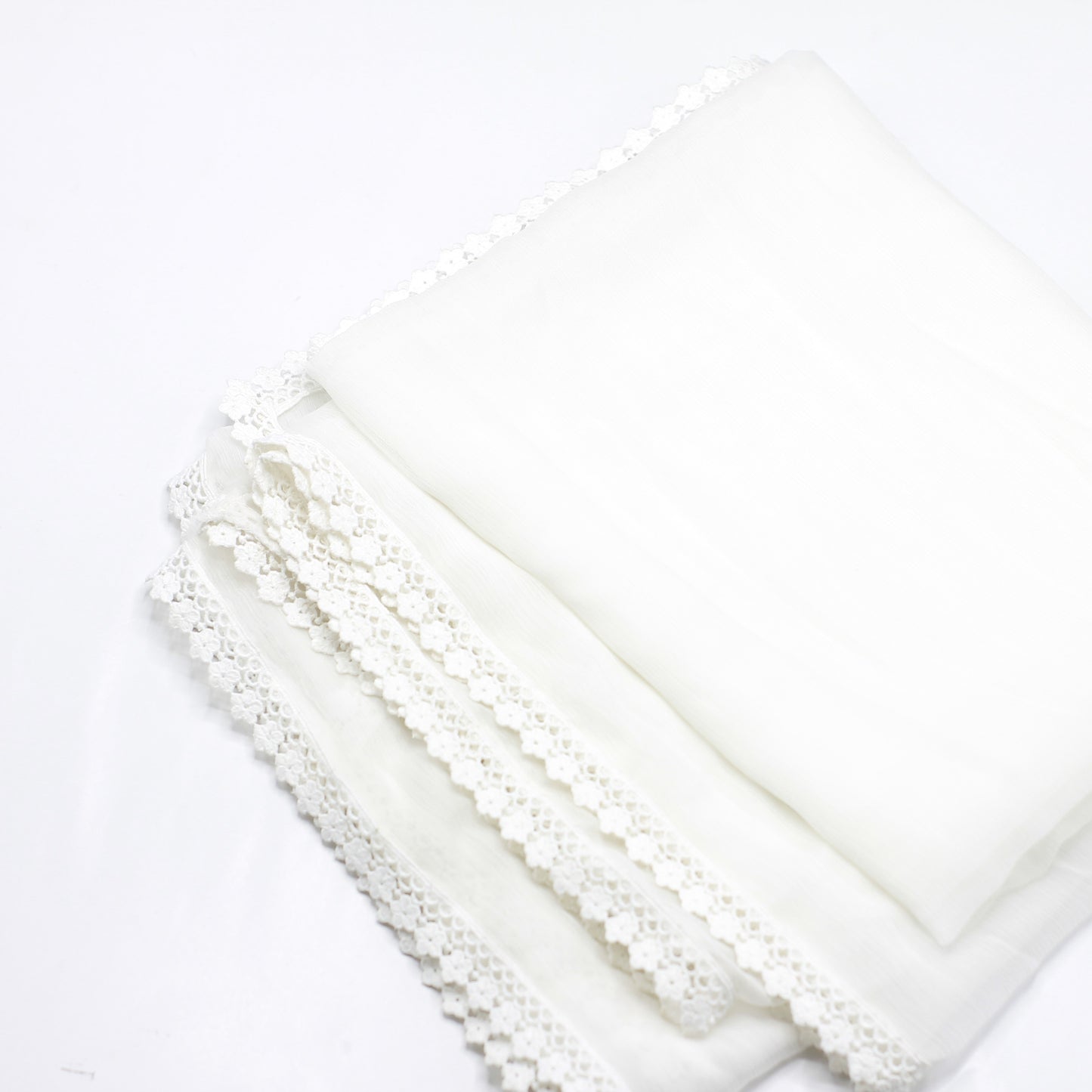 White Chiffon Dupatta - Four Side Lace