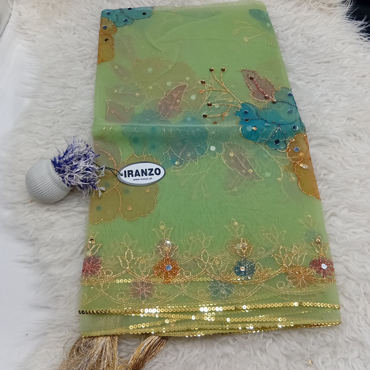 Hand Painted Organza Dupatta with Golden Lace