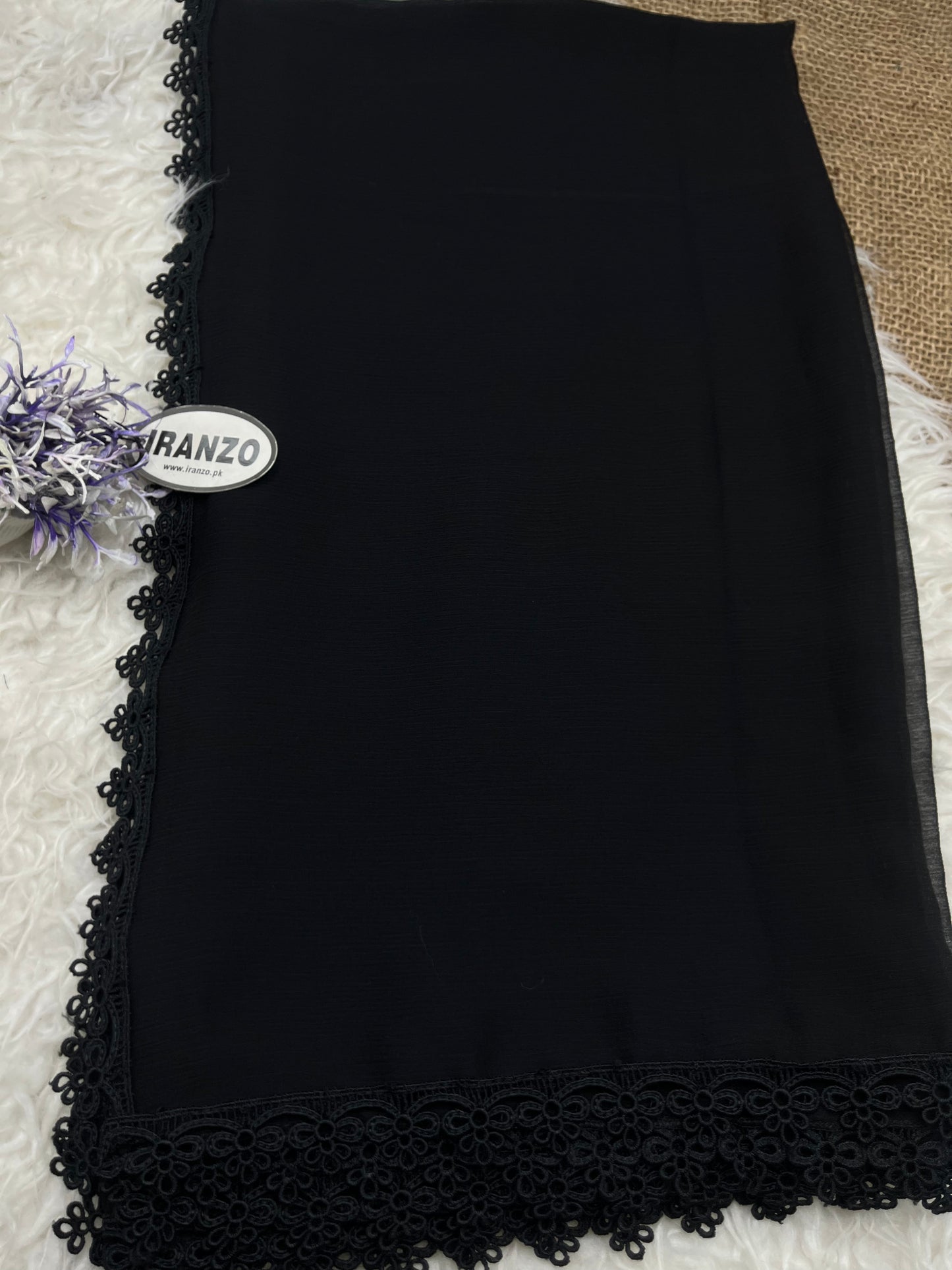 Black Chiffon Dupatta - Four Side Lace Just In