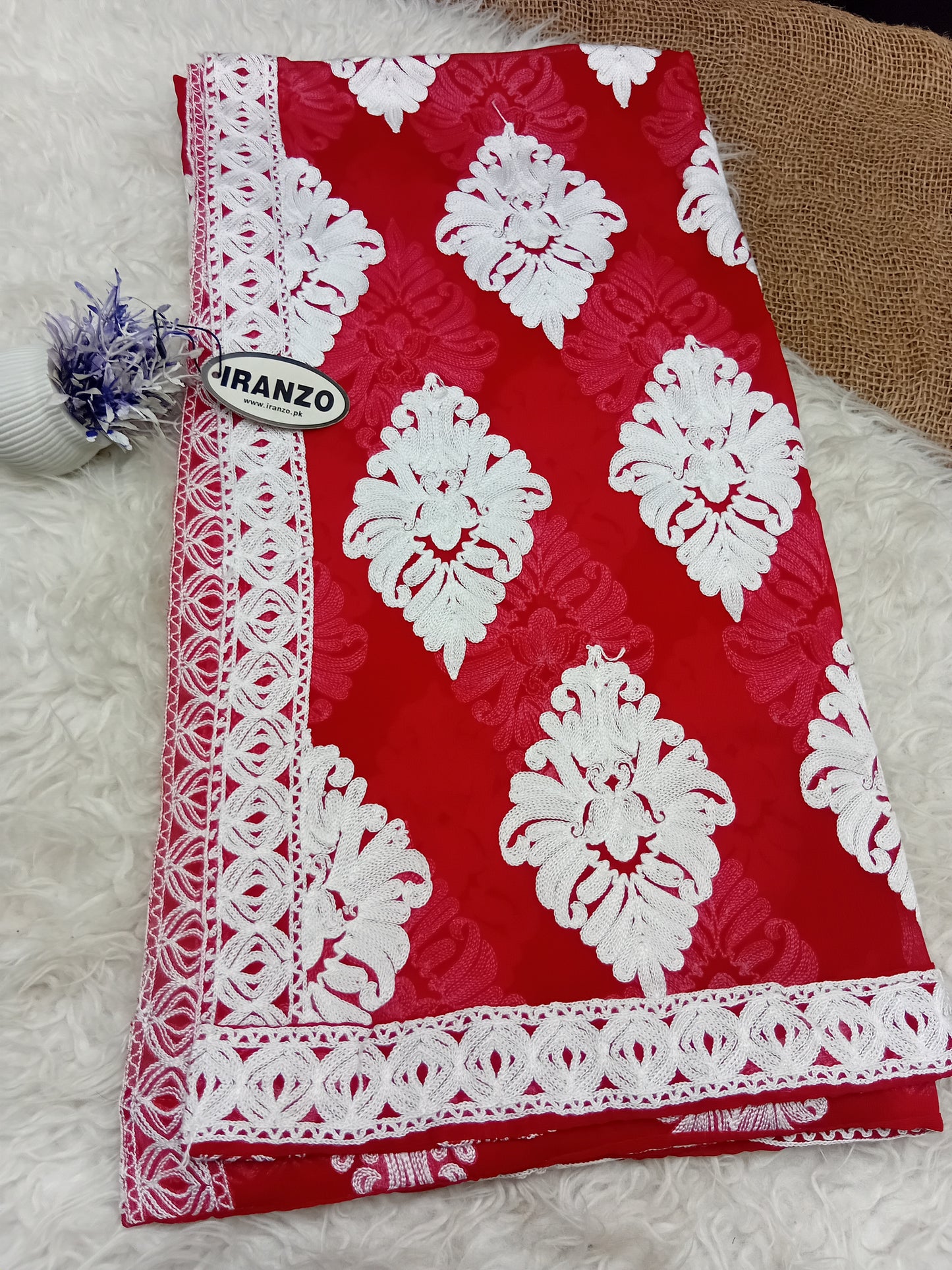 White Aari Embroidery Chiffon Dupatta With All-Over Motifs