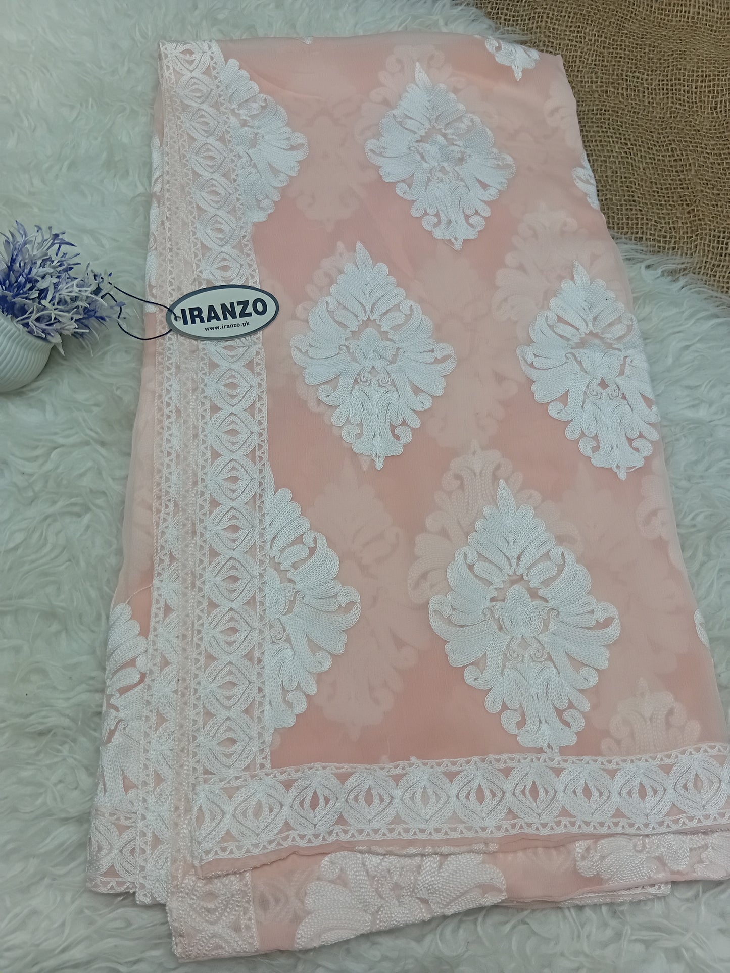 White Aari Embroidery Chiffon Dupatta With All-Over Motifs