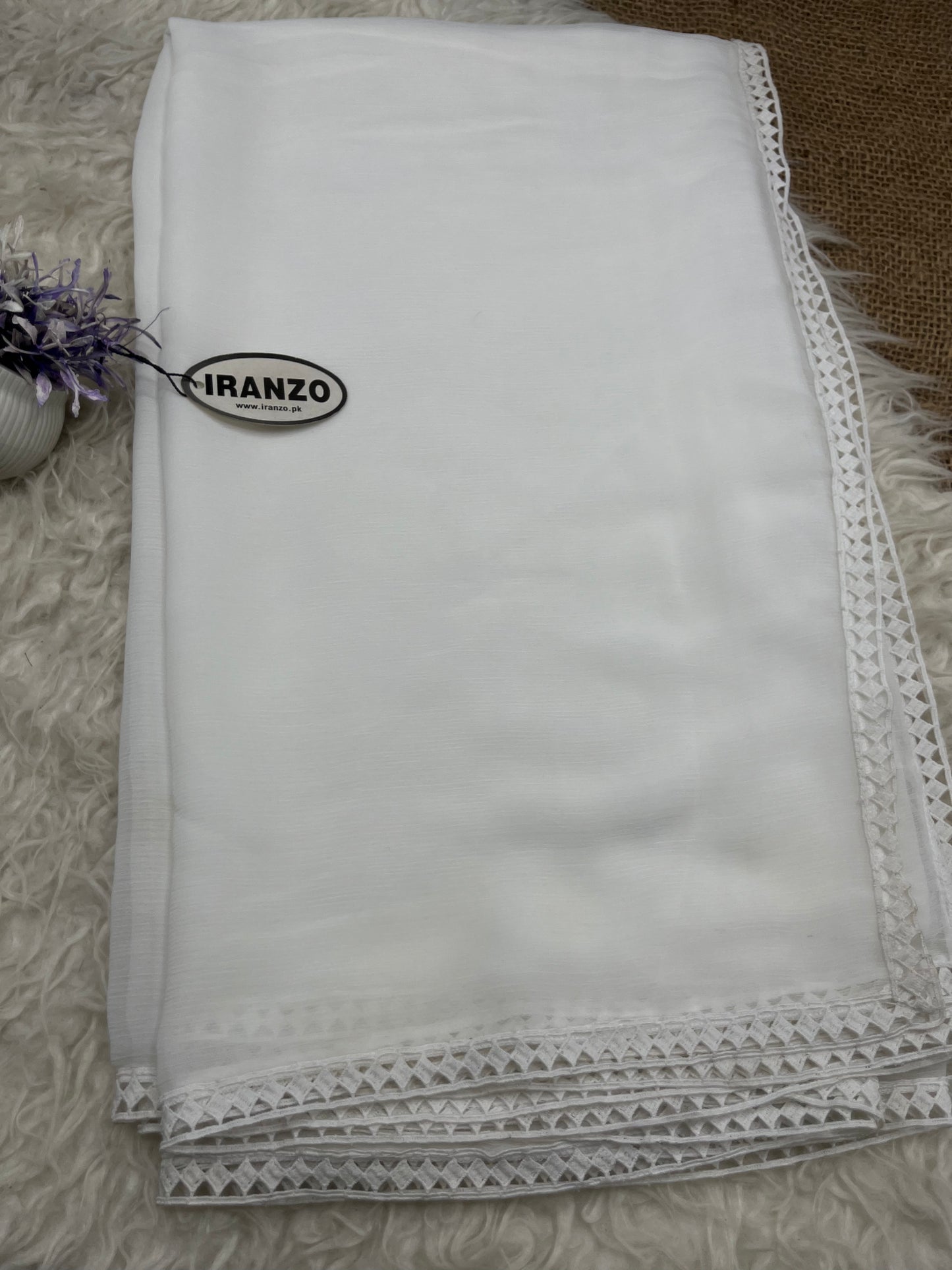 White Chiffon Dupatta - Four Side Lace Just In