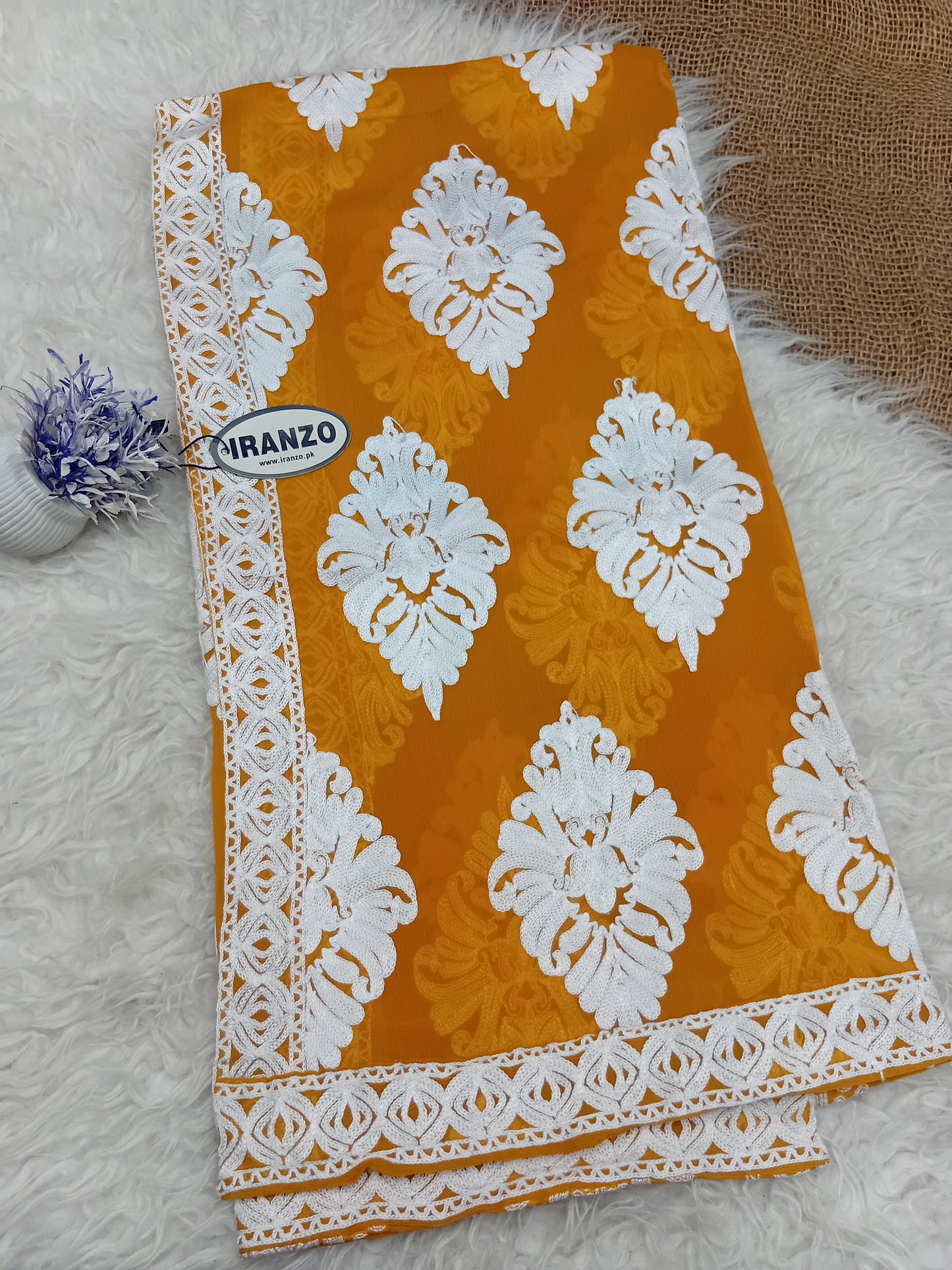 White Aari Embroidery Chiffon Dupatta With All-Over Motifs