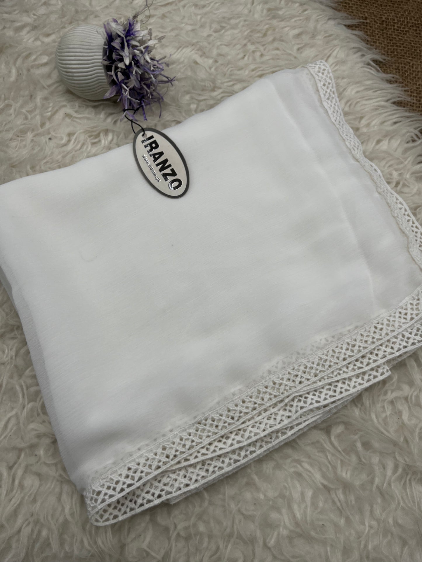 White Chiffon Dupatta - Four Side Lace Just In