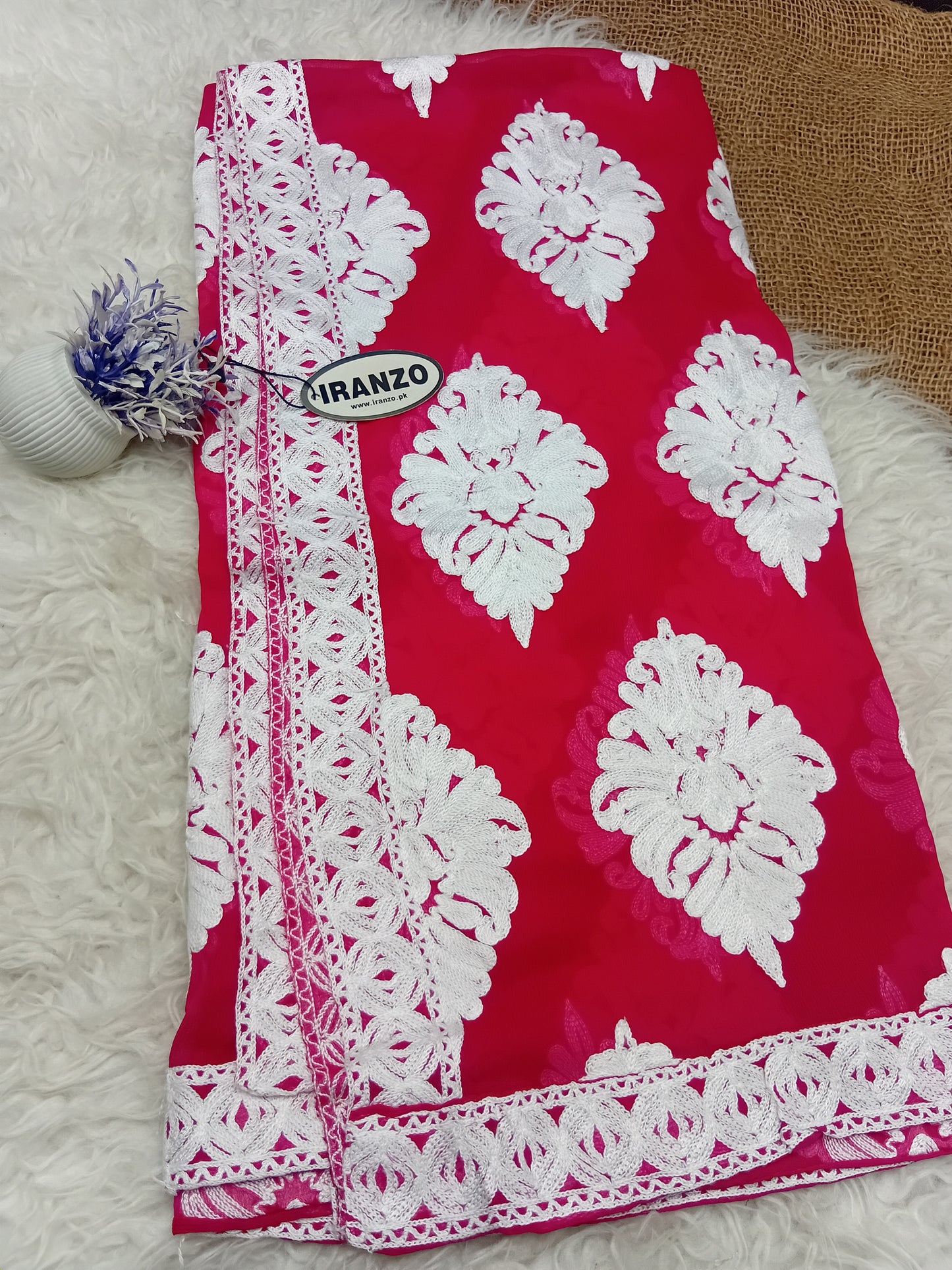 White Aari Embroidery Chiffon Dupatta With All-Over Motifs