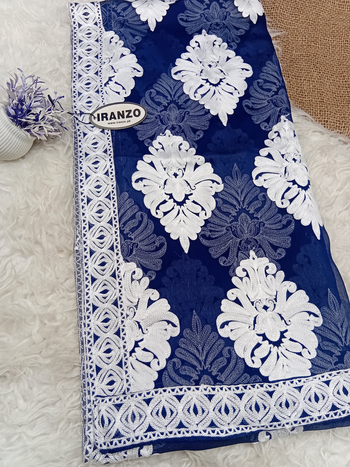 White Aari Embroidery Chiffon Dupatta With All-Over Motifs