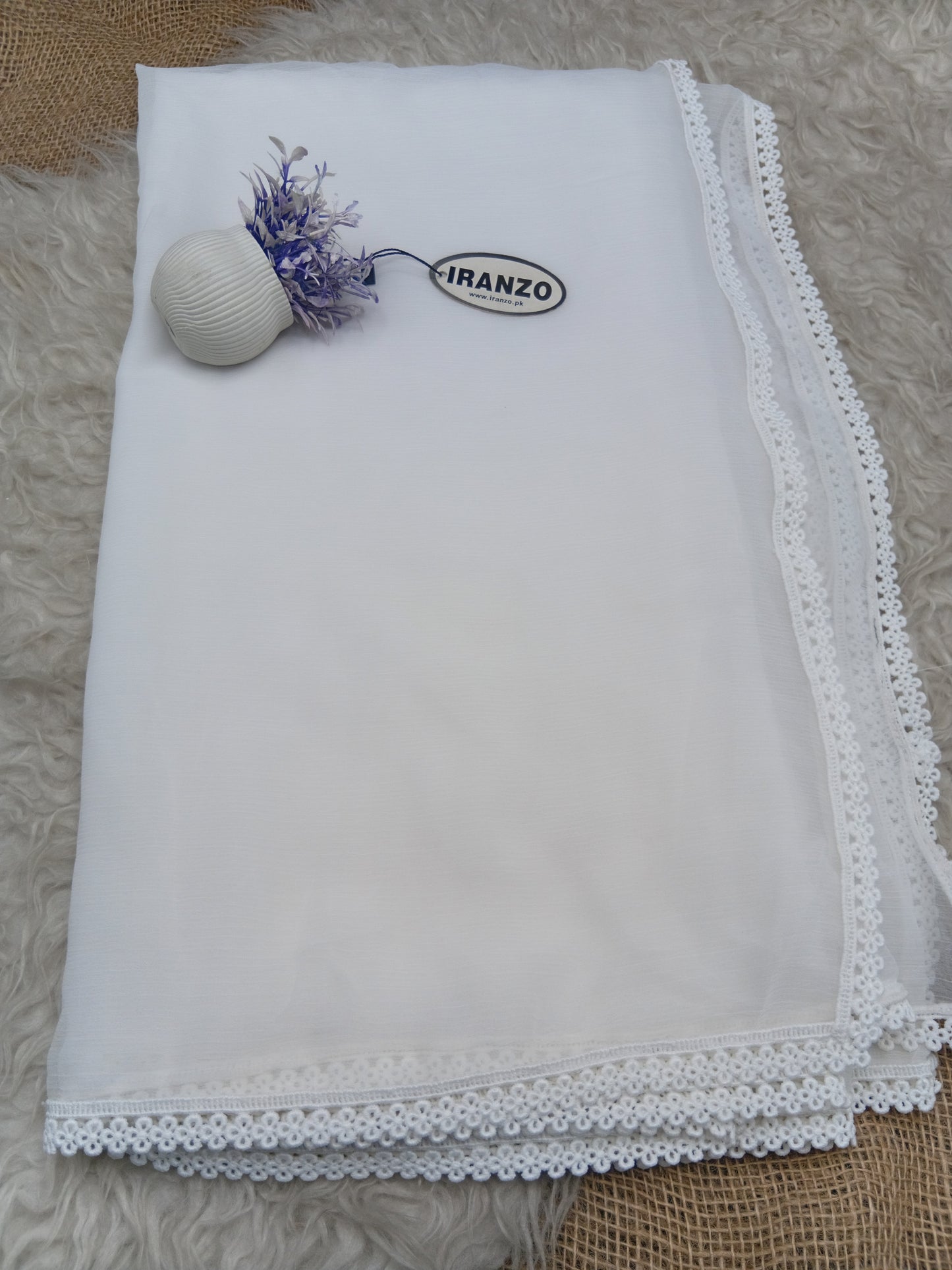White Chiffon Dupatta - Four Side Lace