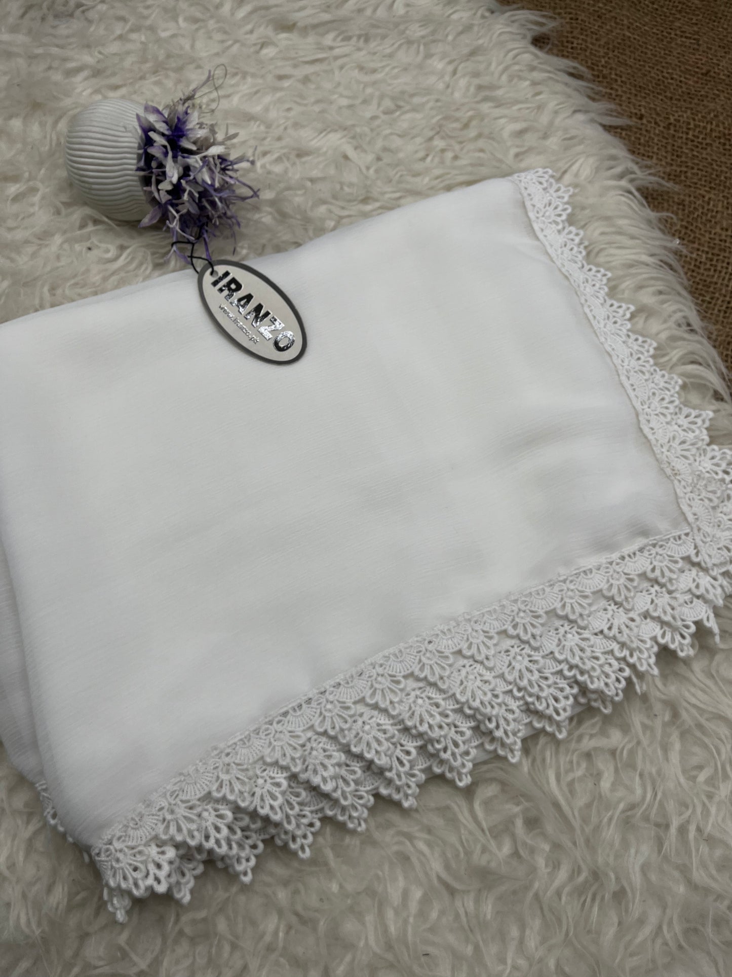 White Chiffon Dupatta - Four Side Lace Just In