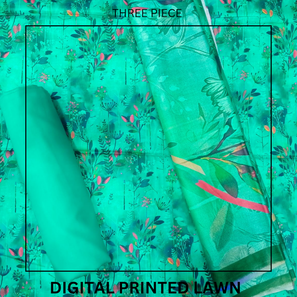 Unstitched Digital Printed Lawn Three Piece