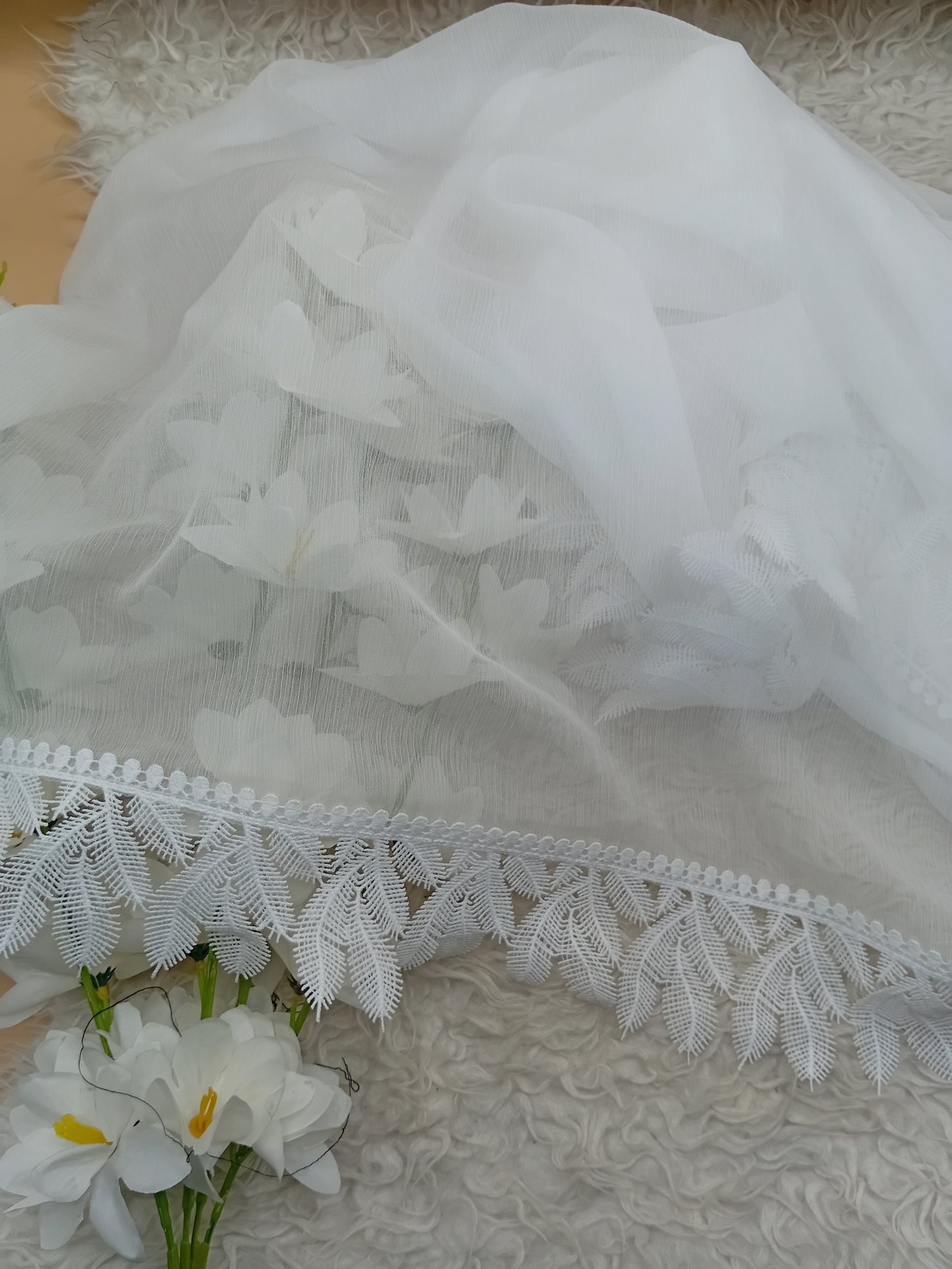 White Chiffon Dupatta With Four Side Lace