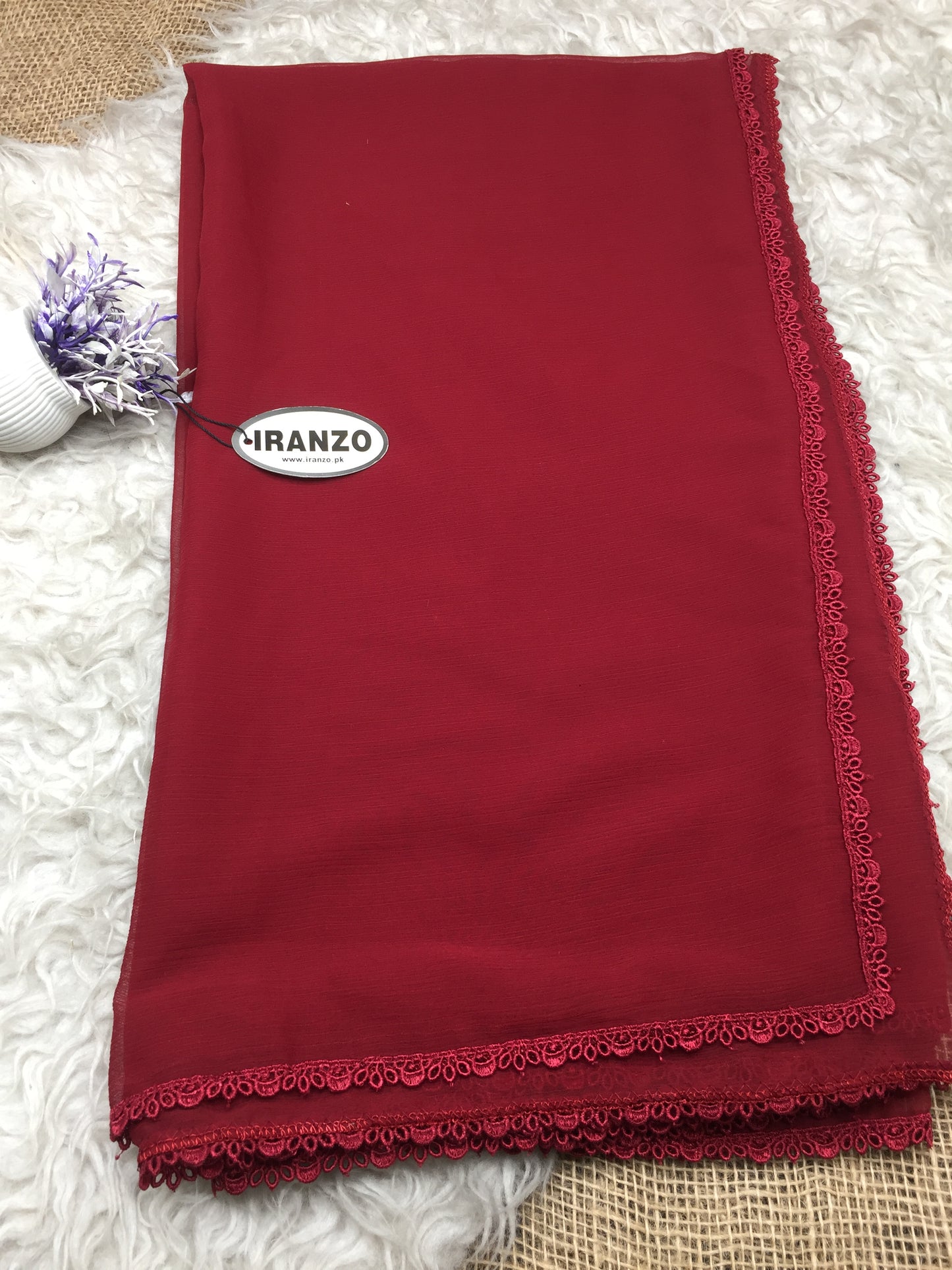 Maroon Chiffon Dupatta Four Side Lace
