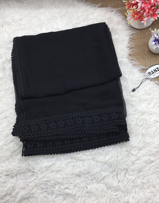 Black Chiffon Dupatta - Four Side Lace