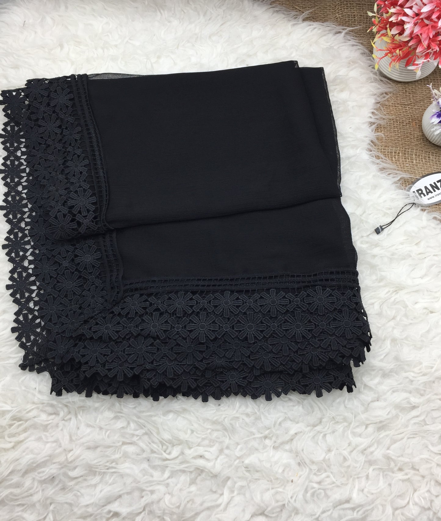 Black Chiffon Dupatta - Four Side Lace