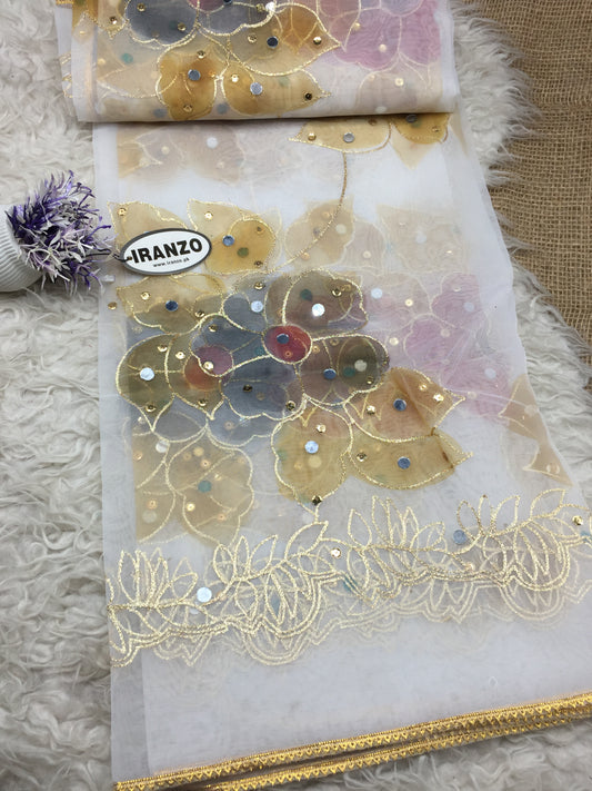 Hand Painted Organza Dupatta with Golden Lace