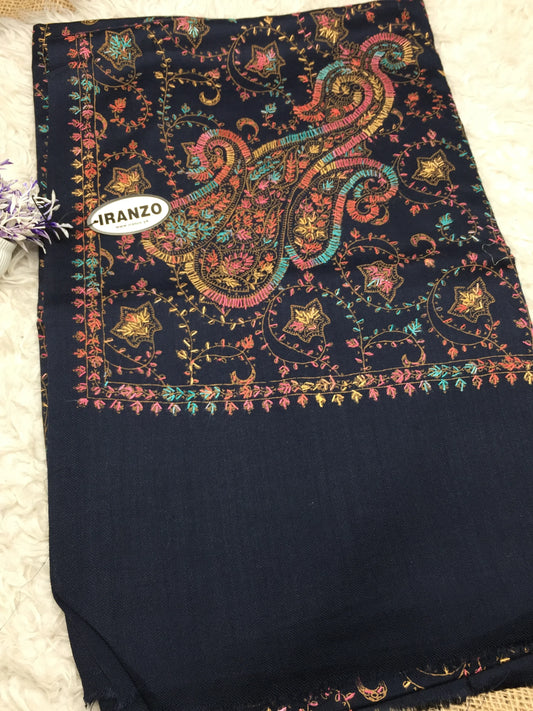 Embroidered All Over Winter Shawl Blue