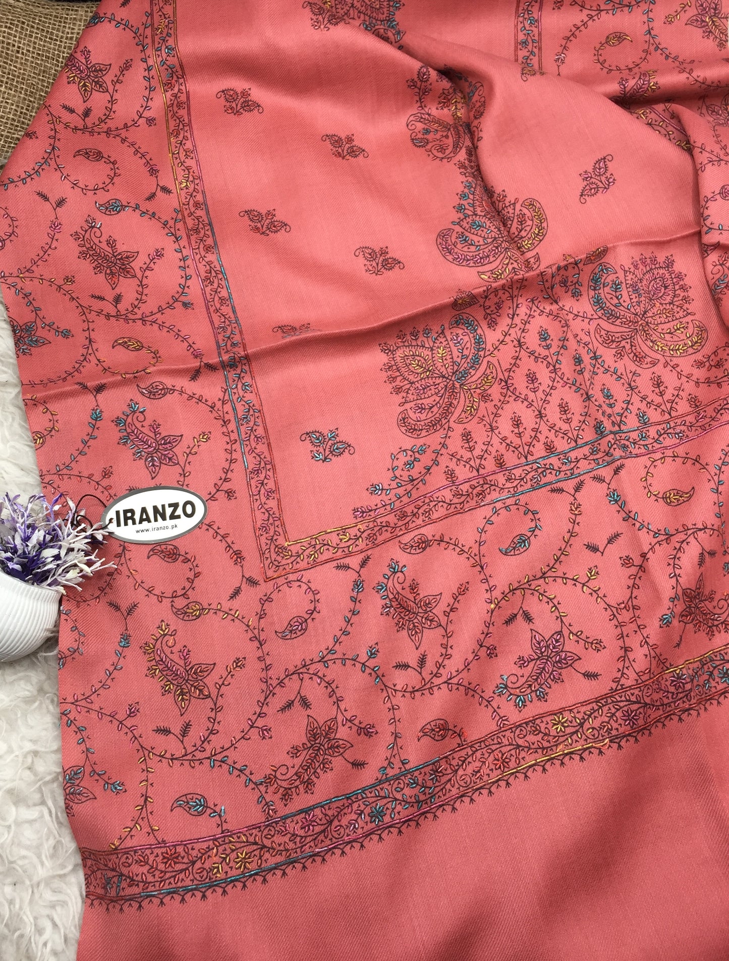 Hand Embroidered Central Motif Winter Stole New Arrivals