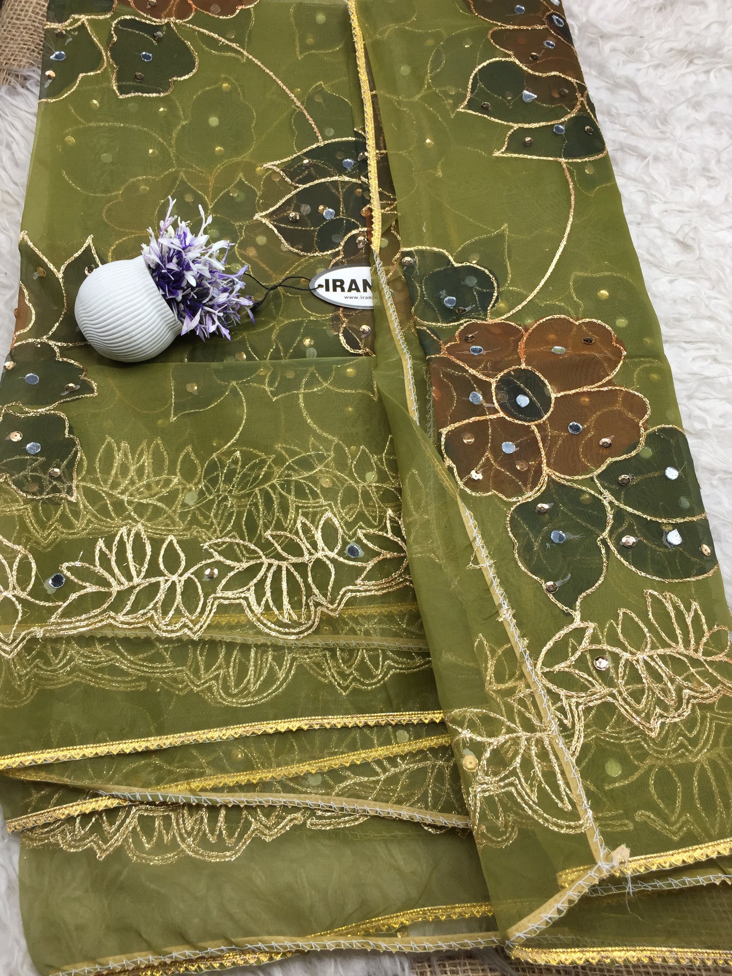 Hand Painted Organza Dupatta with Golden Lace