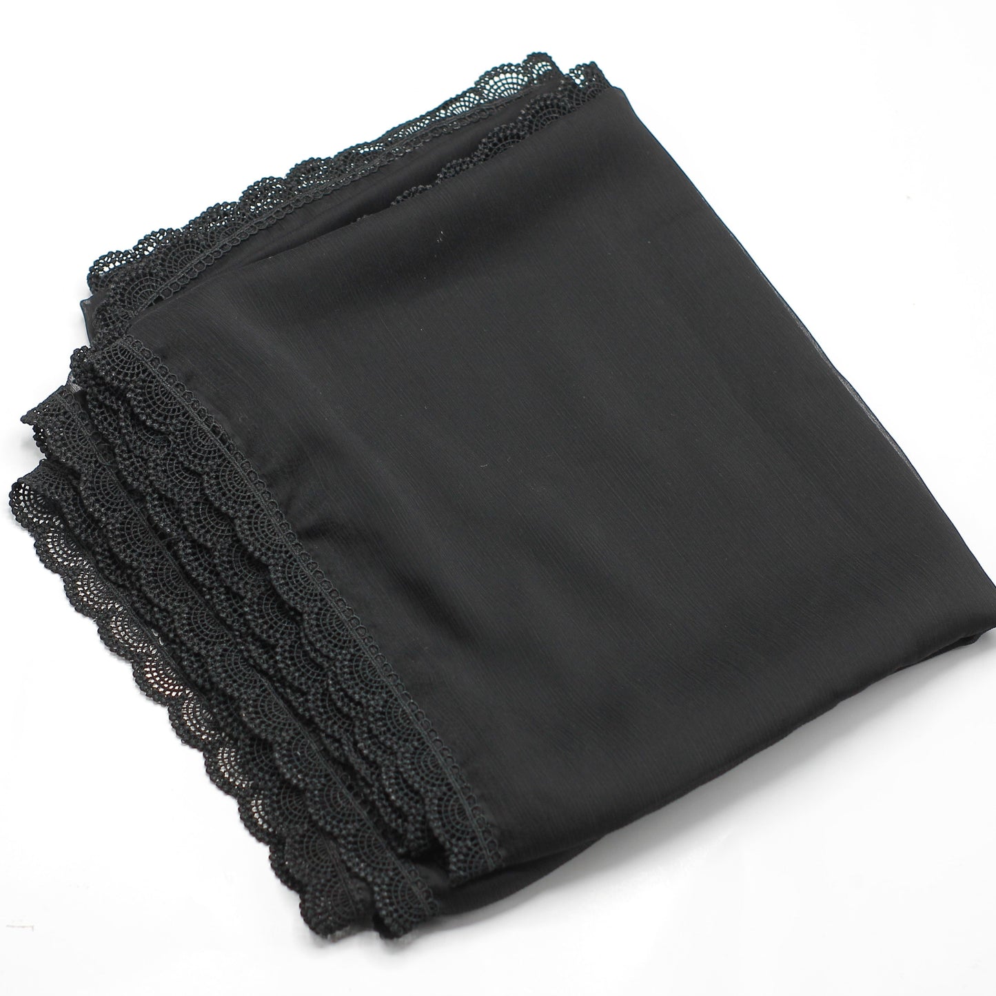 Black Chiffon Dupatta - Four Side Lace