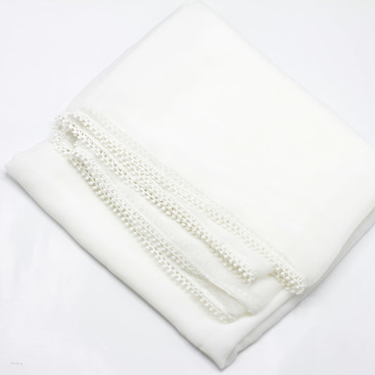 White Chiffon Dupatta - Four Side Lace