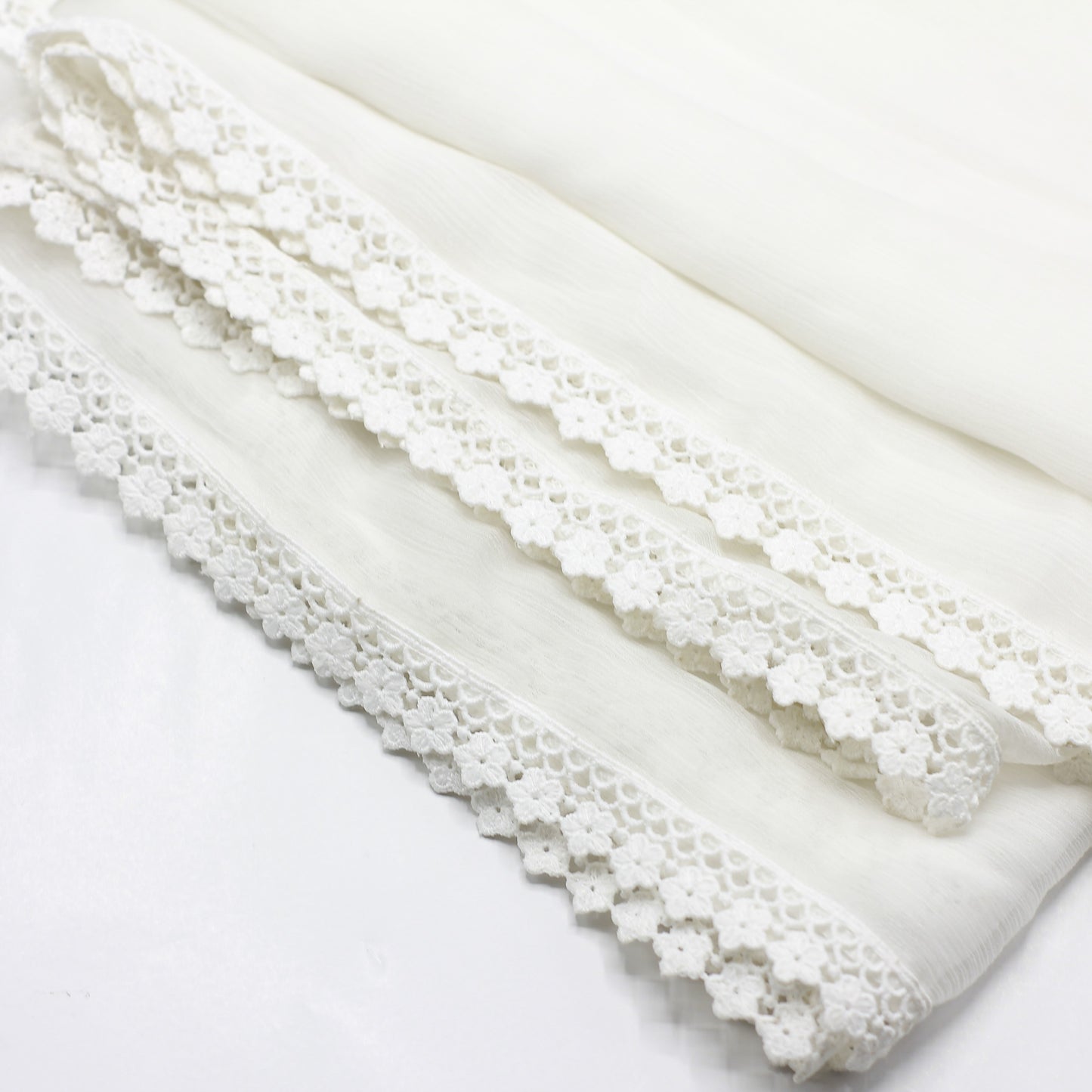 White Chiffon Dupatta - Four Side Lace