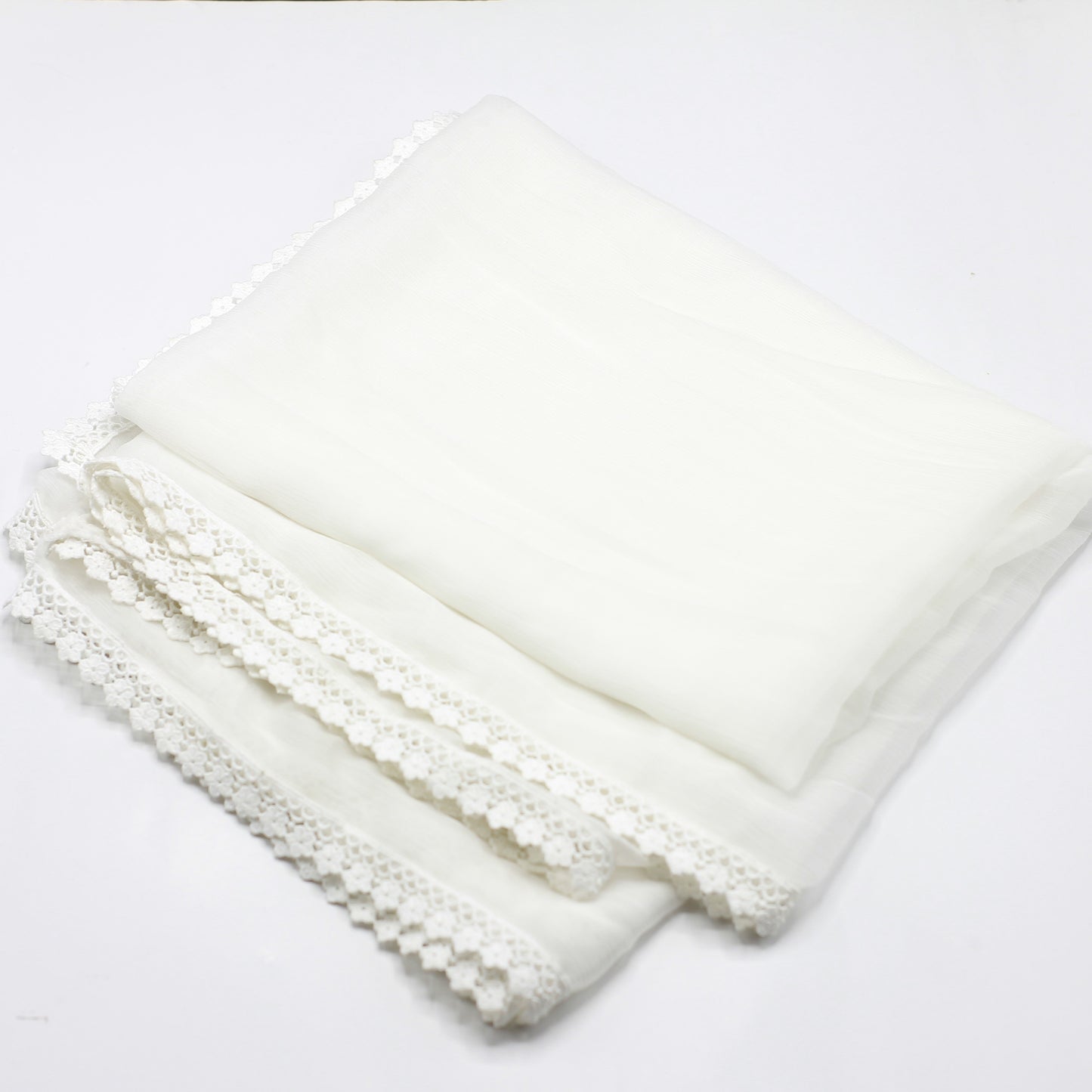 White Chiffon Dupatta - Four Side Lace