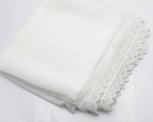 White Chiffon Dupatta - Four Side Lace