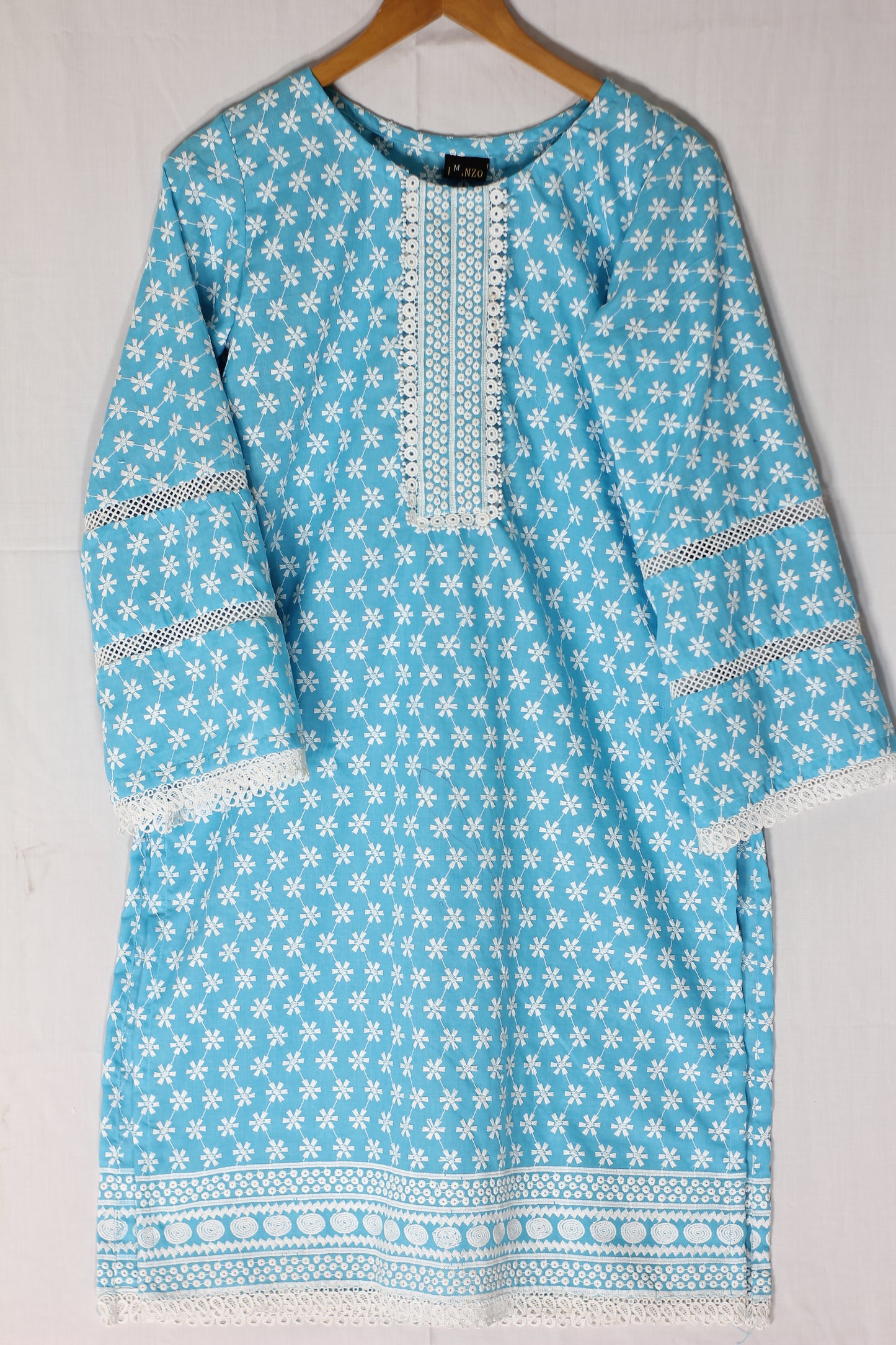 Aqua Embroidered Lawn Shirt