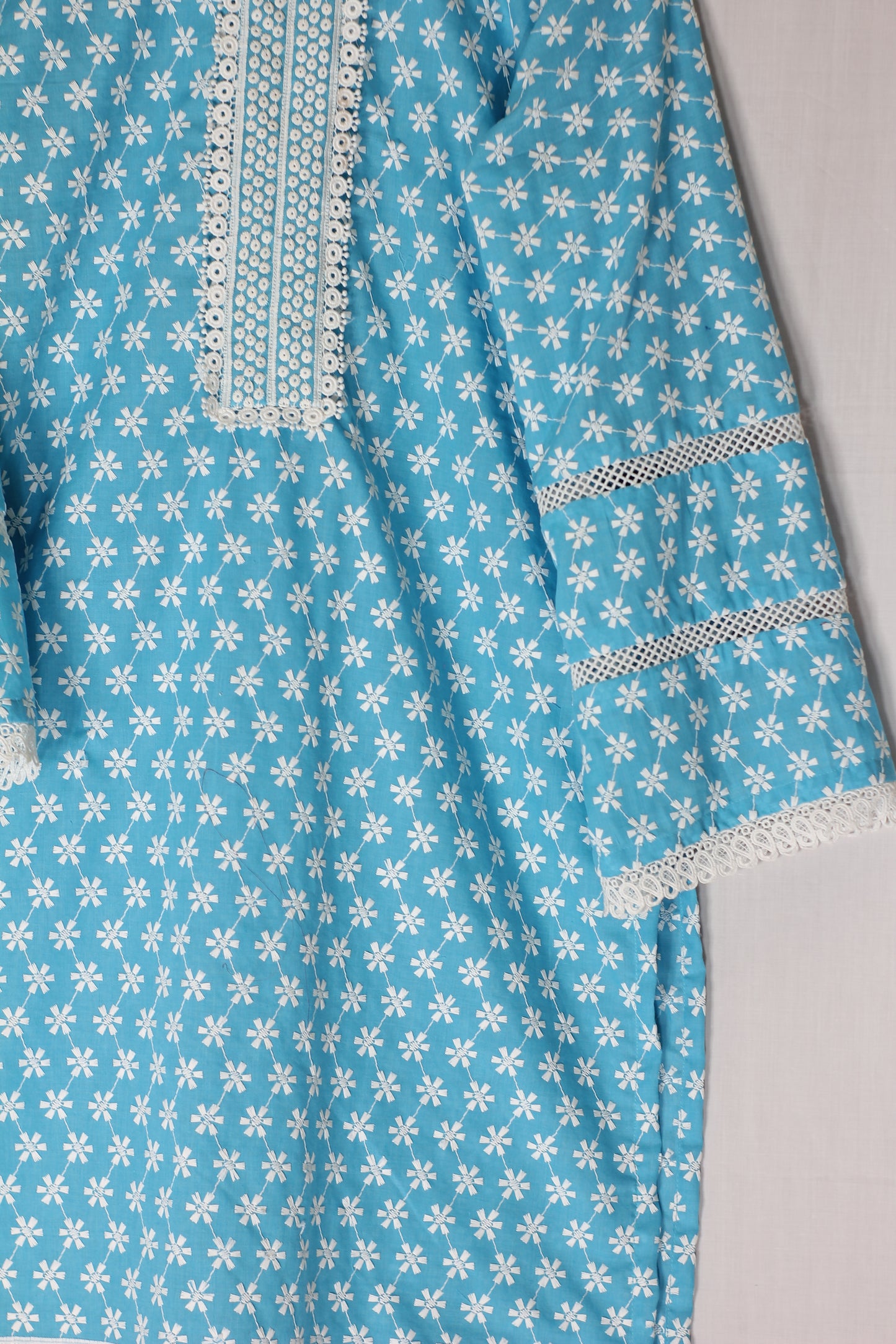 Aqua Embroidered Lawn Shirt