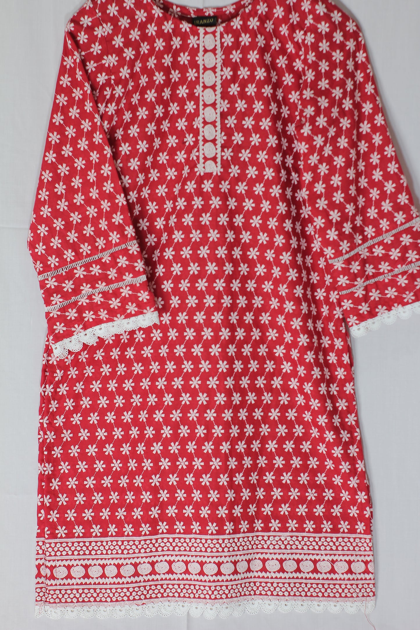 Red Embroidered Lawn Shirt