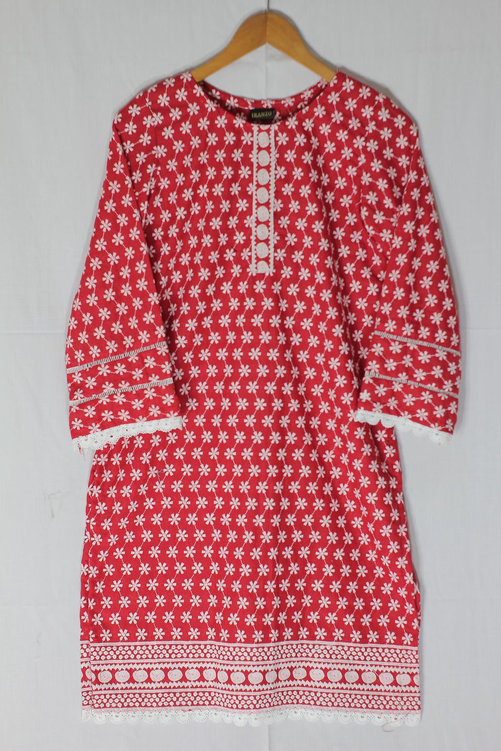 Red Embroidered Lawn Shirt