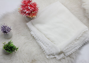 White Chiffon Dupatta - Four Side Lace