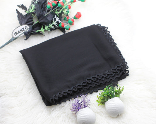 Four-sided crochet black chiffon dupatta