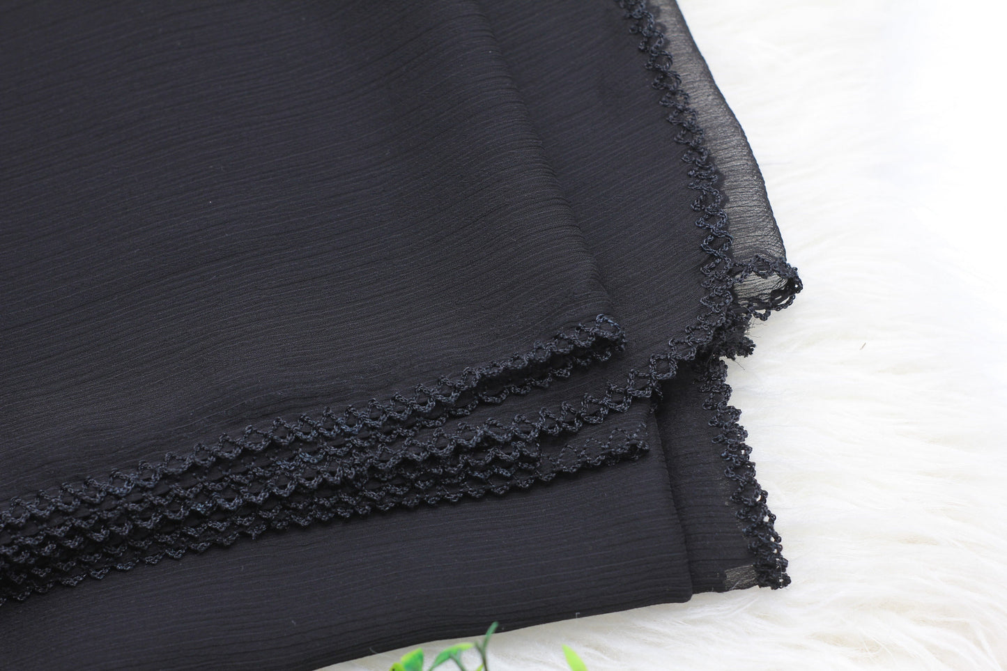 Four-sided crochet black chiffon dupatta