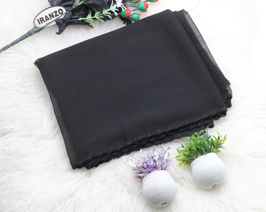 Four-sided crochet black chiffon dupatta