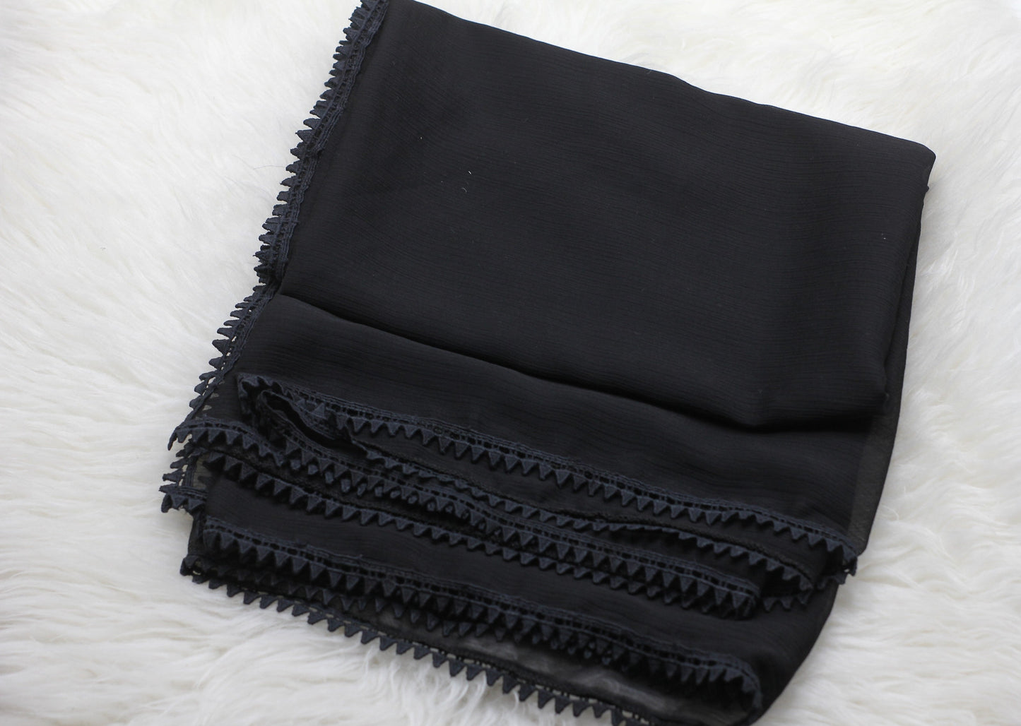 Black Chiffon Dupatta - Four Side Lace