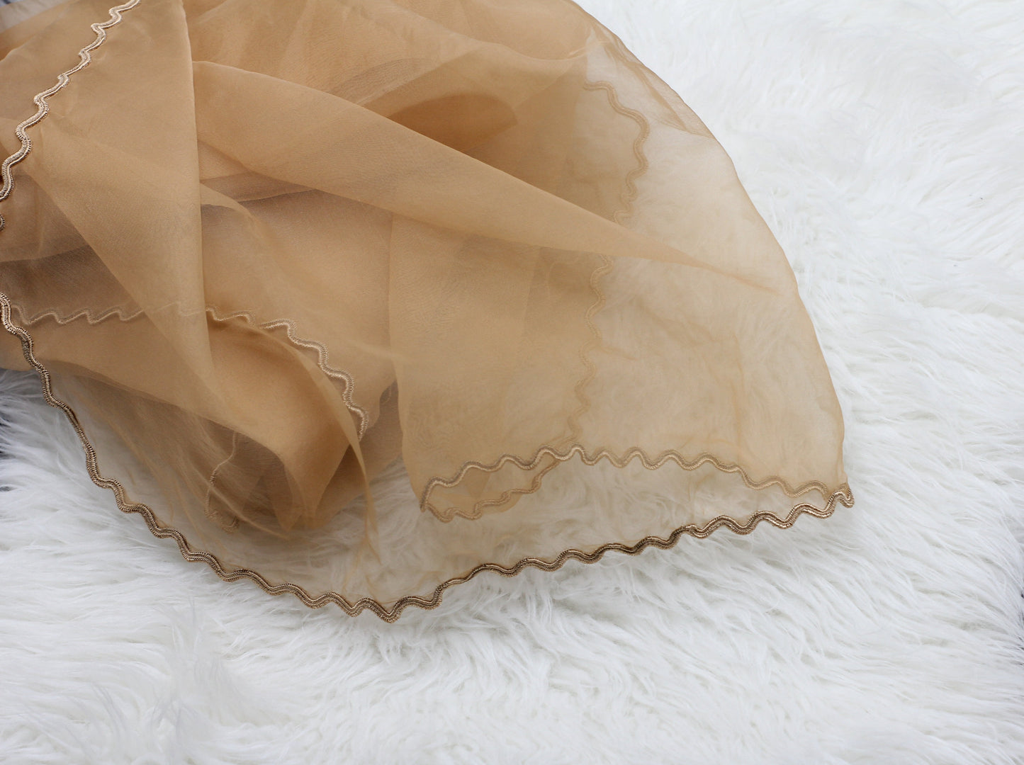 Four-sided cut work organza dupatta