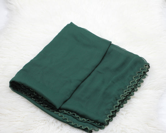 Four-sided cut work green chiffon dupatta