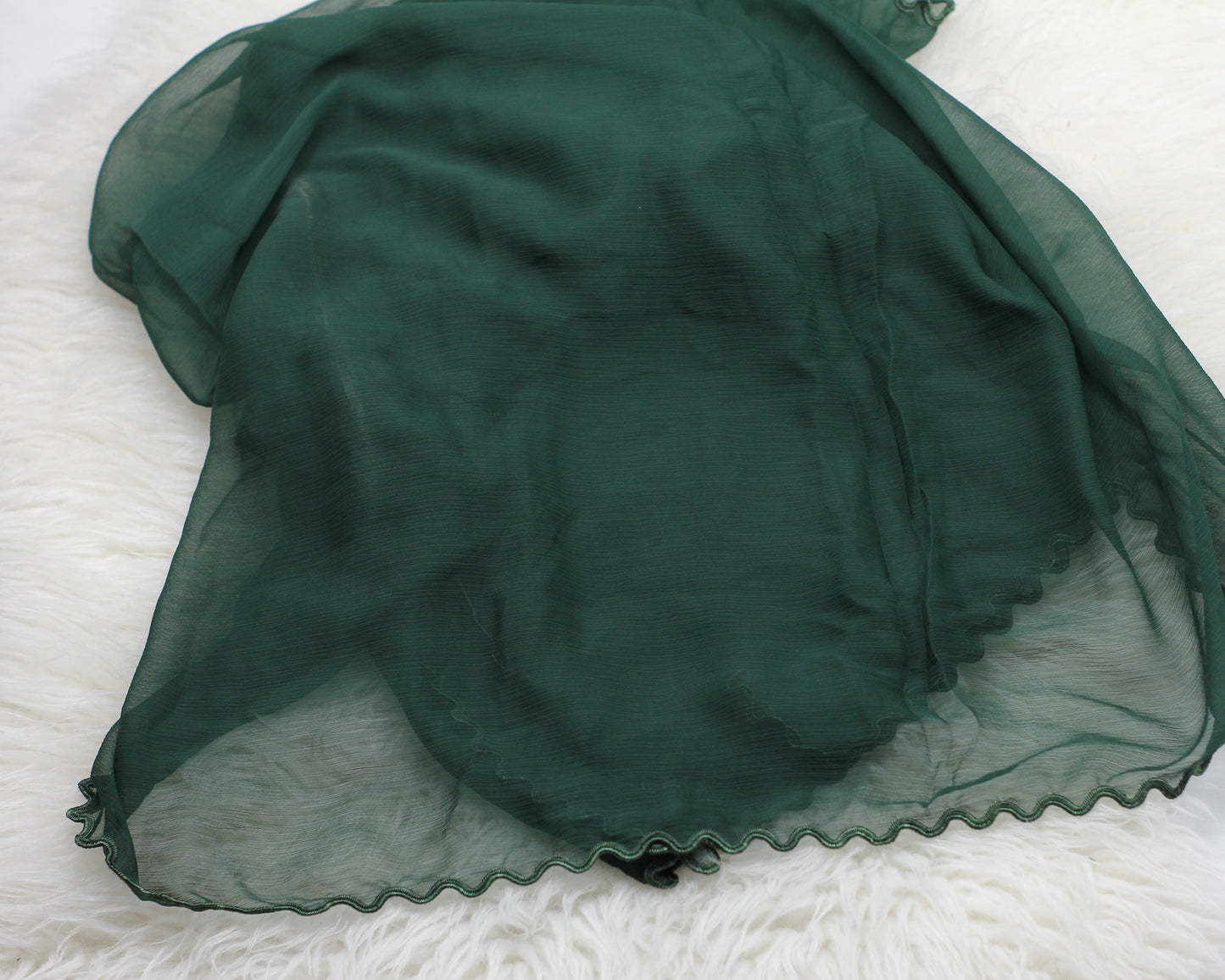 Four-sided cut work green chiffon dupatta