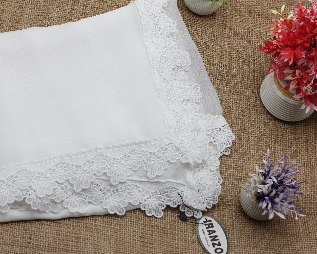 White Chiffon Dupatta - Four Side Lace