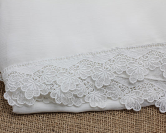 White Chiffon Dupatta - Four Side Lace