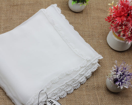 White Chiffon Dupatta - Four Side Lace