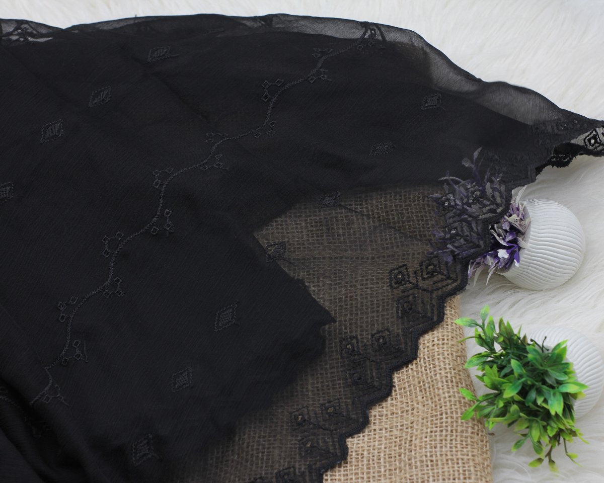 Black Embroidered Chiffon Dupatta