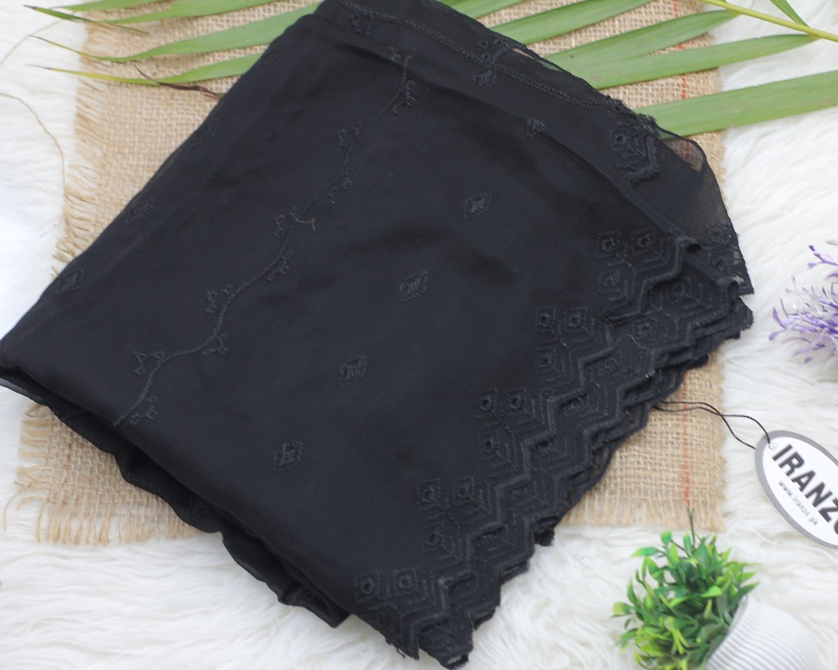 Black Embroidered Chiffon Dupatta