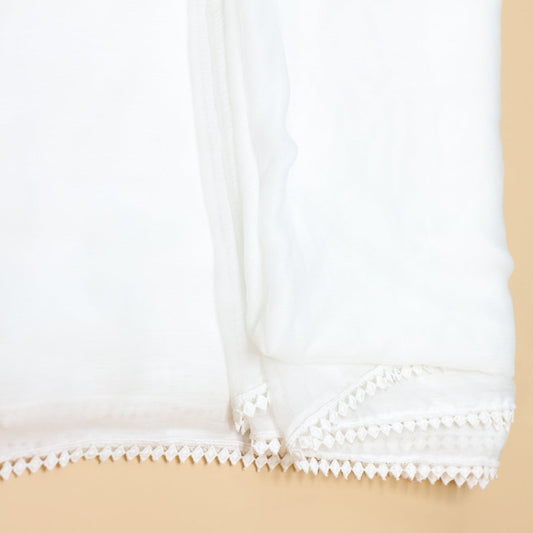 White Chiffon Dupatta - Four Side Lace