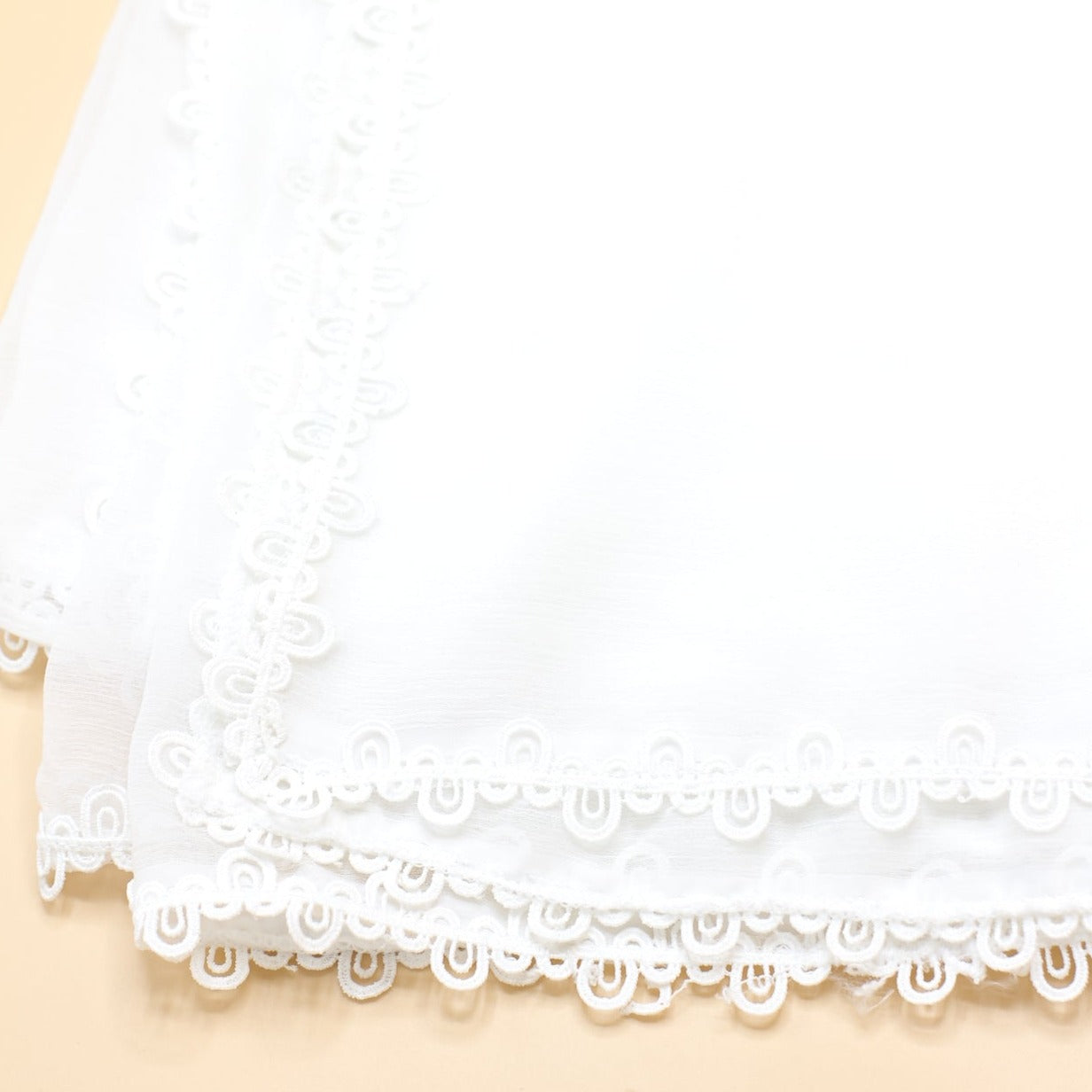 White Chiffon Dupatta - Four Side Lace